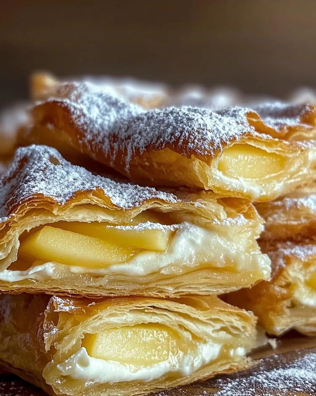 Blätterteigkuchen mit Puddingcreme und Apfel