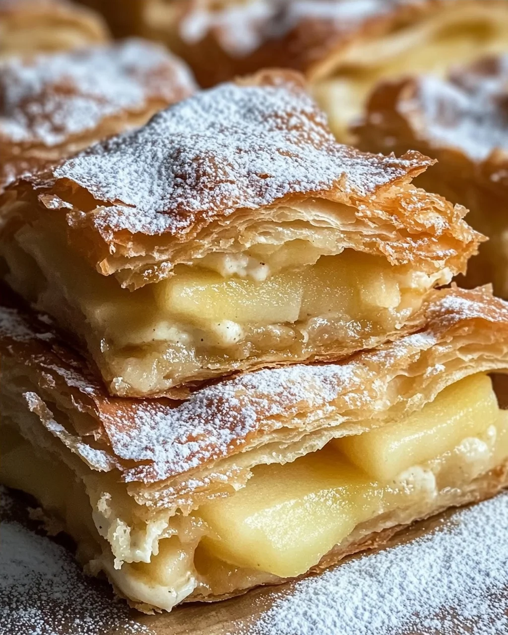 Blätterteigkuchen mit Puddingcreme und Apfel