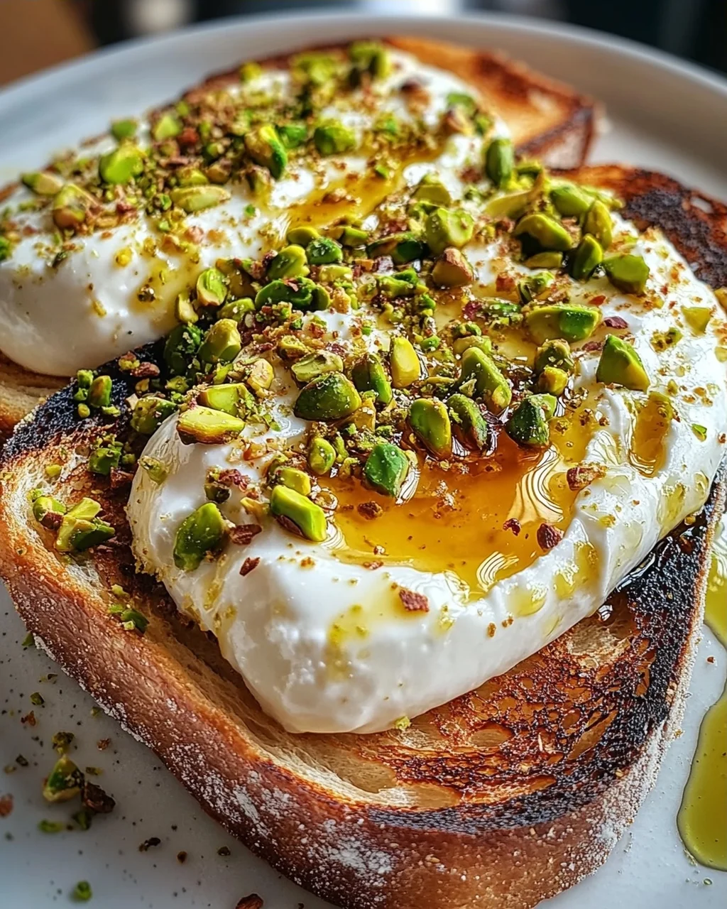 Burrata-Toast mit Pistazien und heißem Honig