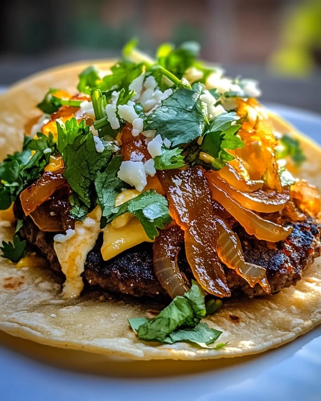 Caramelized Onion Smash Burger Tacos – A Delight!