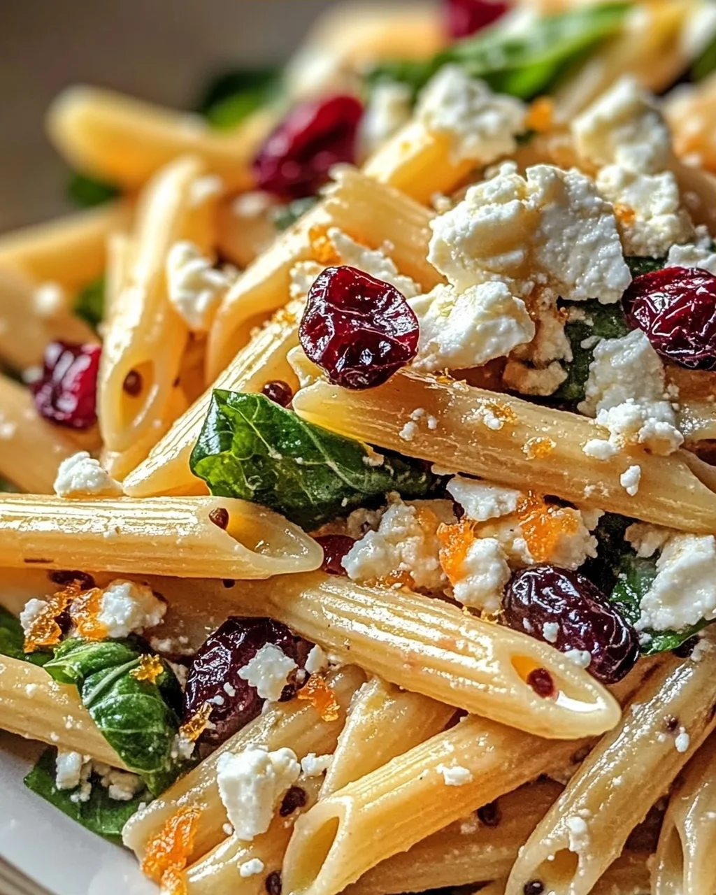 Feta-Cranberry-Penne-Salat mit Orangen-Vinaigrette Rezept