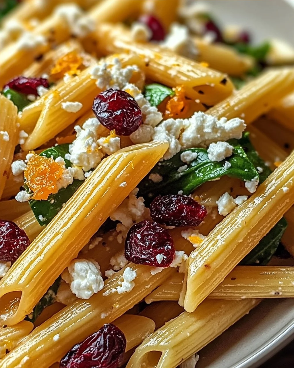 Feta-Cranberry-Penne-Salat mit Orangen-Vinaigrette Rezept