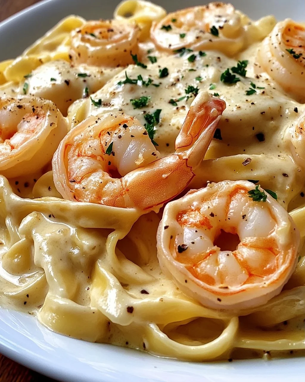 Fettuccine Alfredo mit Garnelen