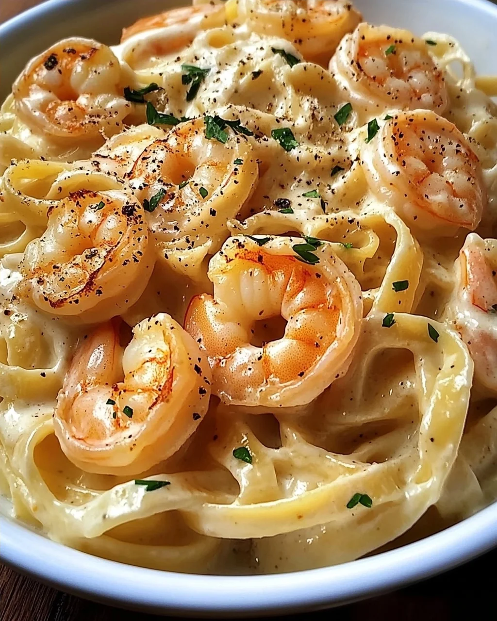 Fettuccine Alfredo mit Garnelen