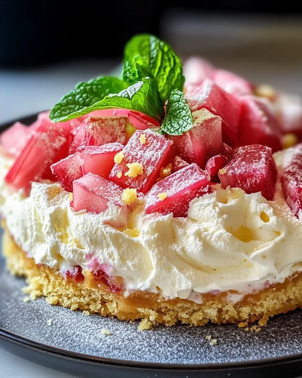 Fluffy Rhubarb Sour Cream Cake with Shortcrust Pastry Recipe