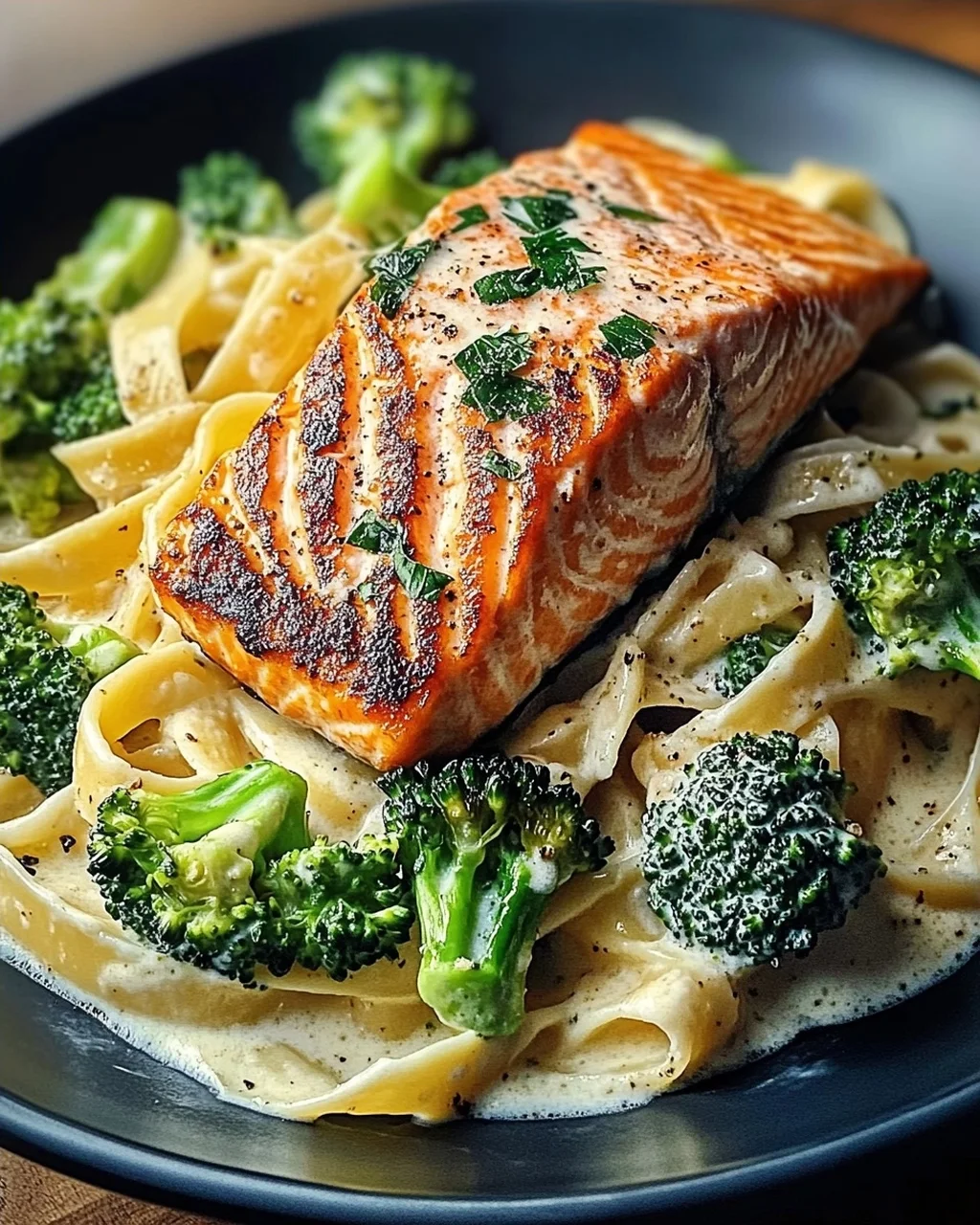 Gebratener Lachs und Brokkoli Alfredo