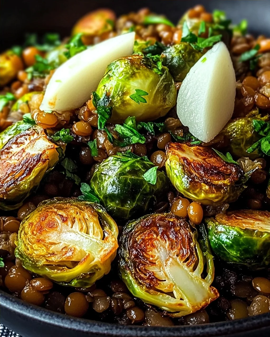 Gebratener Rosenkohl mit Berglinsen