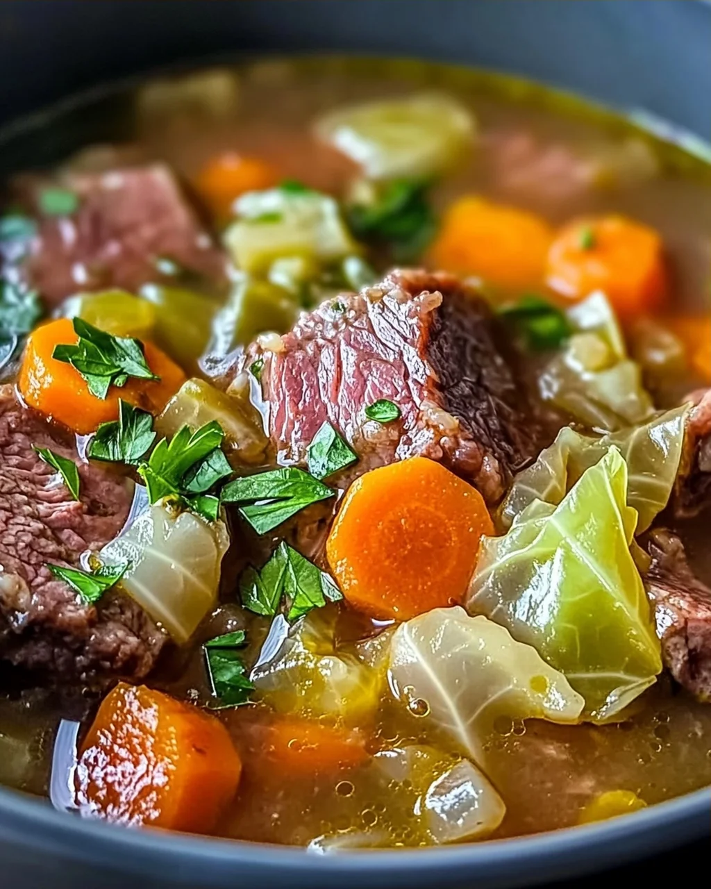 Gemütliche Rinderbrust- und Kohl-Suppe für kalte Tage