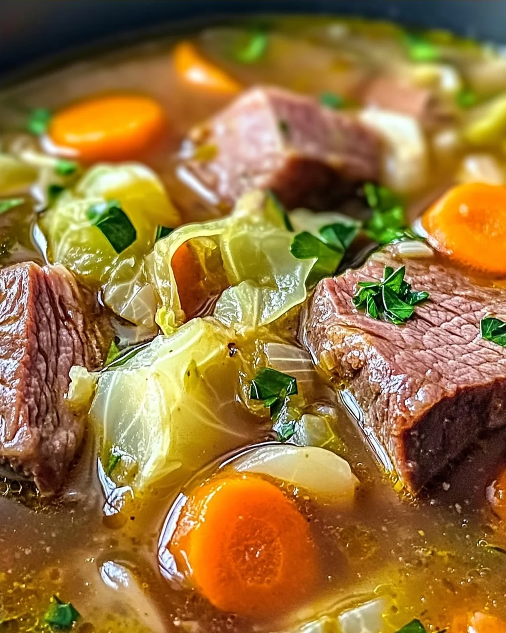 Gemütliche Rinderbrust- und Kohl-Suppe für kalte Tage