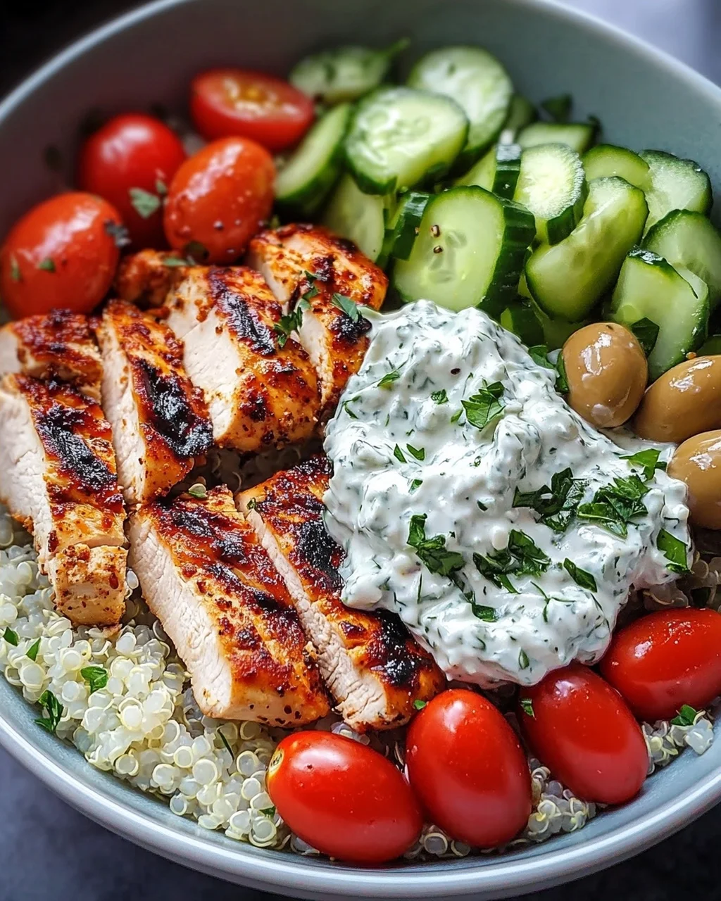 Griechische Hähnchen-Tzatziki Bowl
