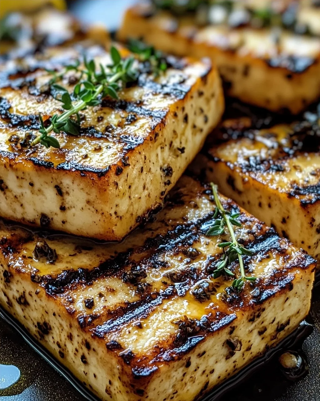 Griechischer gegrillter Tofu mit Zitrone und Thymian