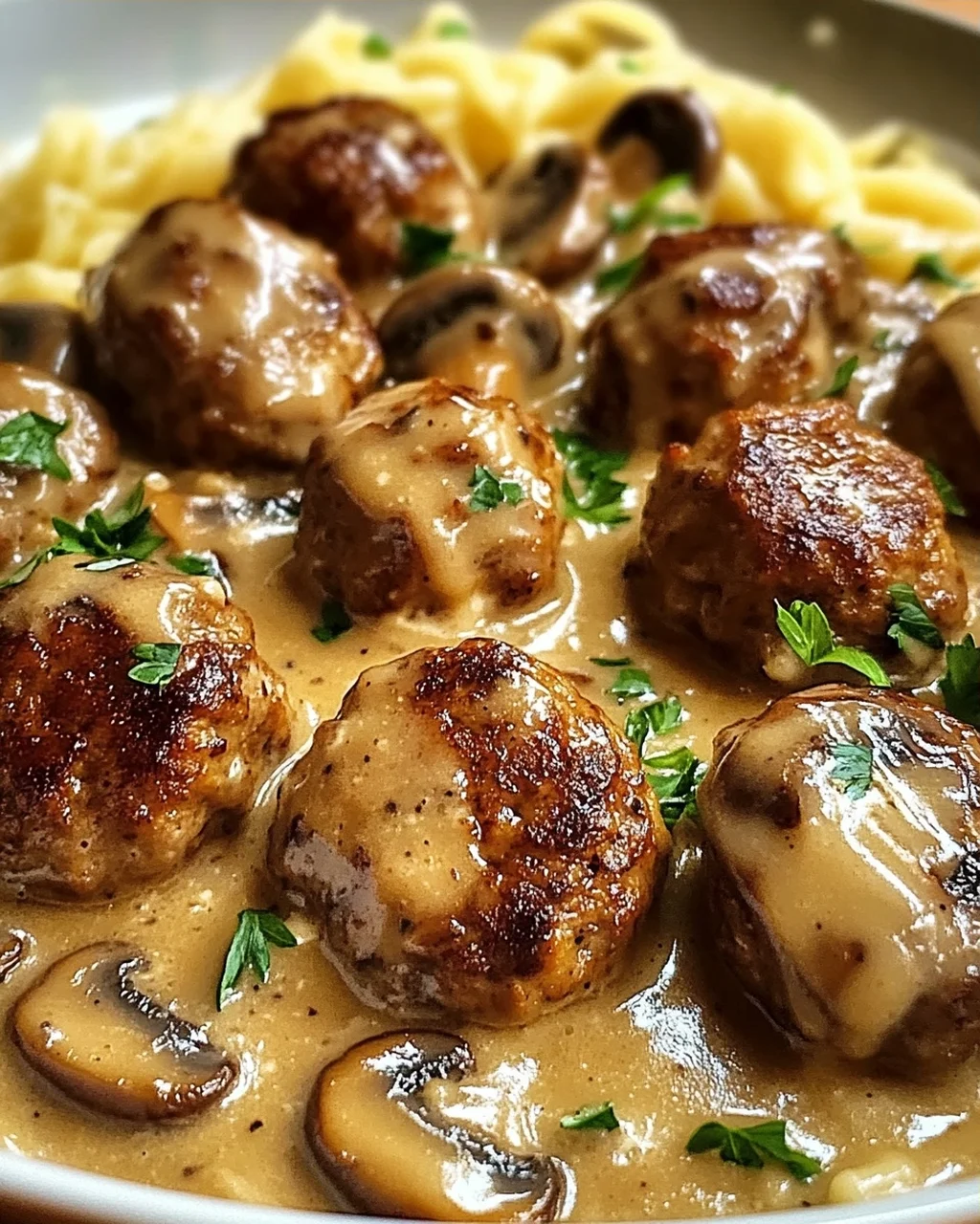 Hackbällchen in Champignon-Rahmsoße