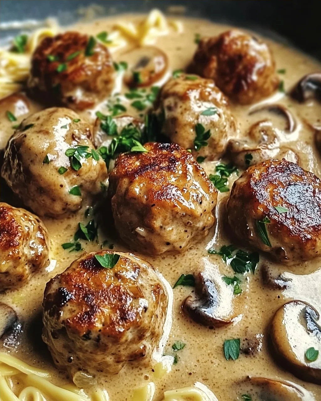 Hackbällchen in Champignon-Rahmsoße