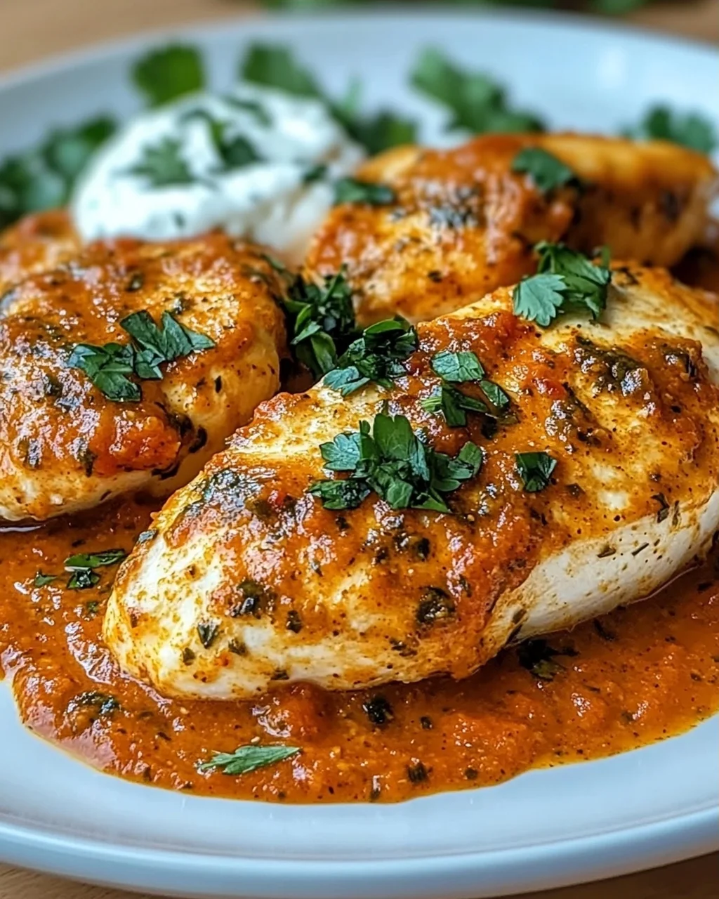 Hähnchenfilets mit einer Ajvar-Schmandsauce