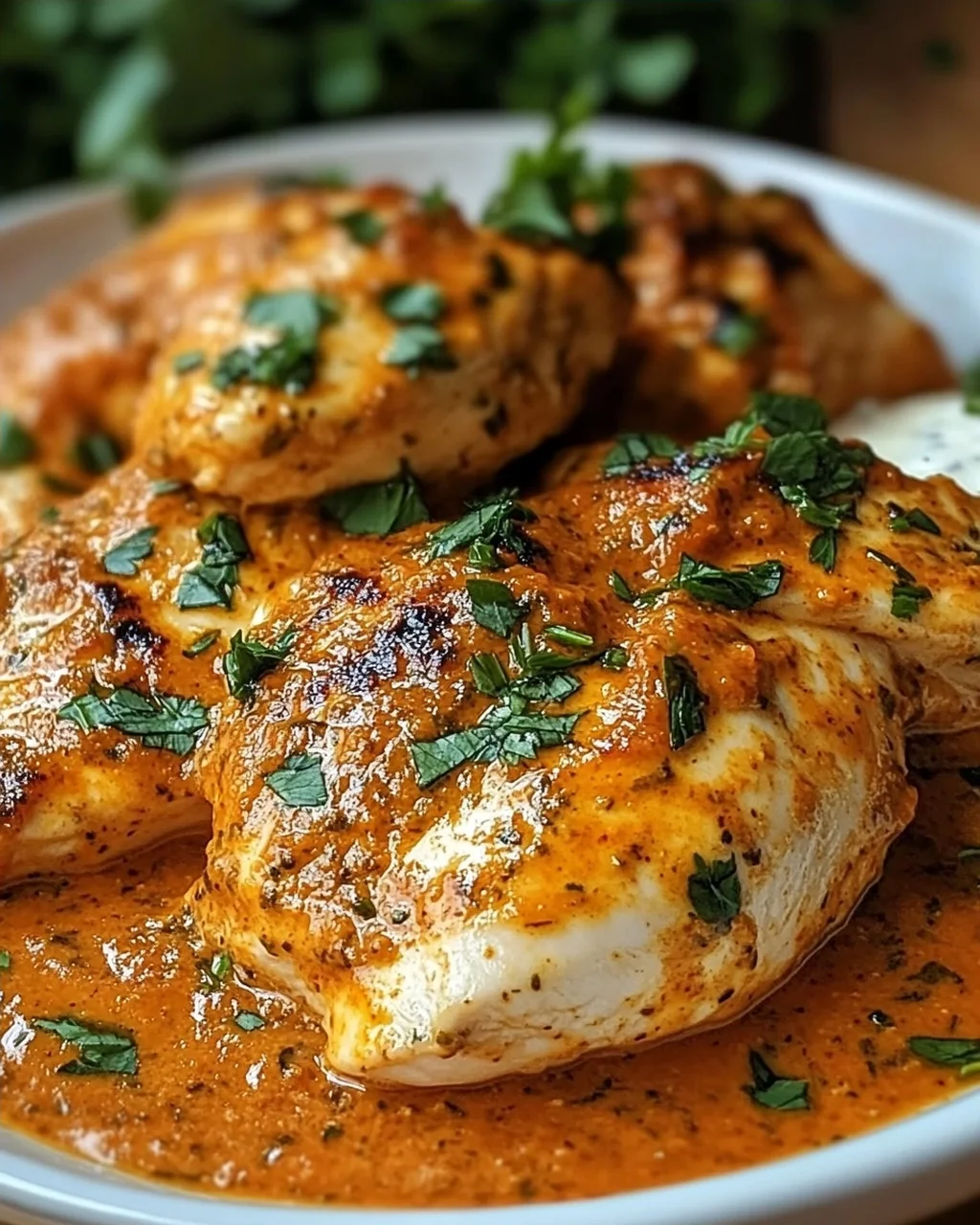 Hähnchenfilets mit einer Ajvar-Schmandsauce