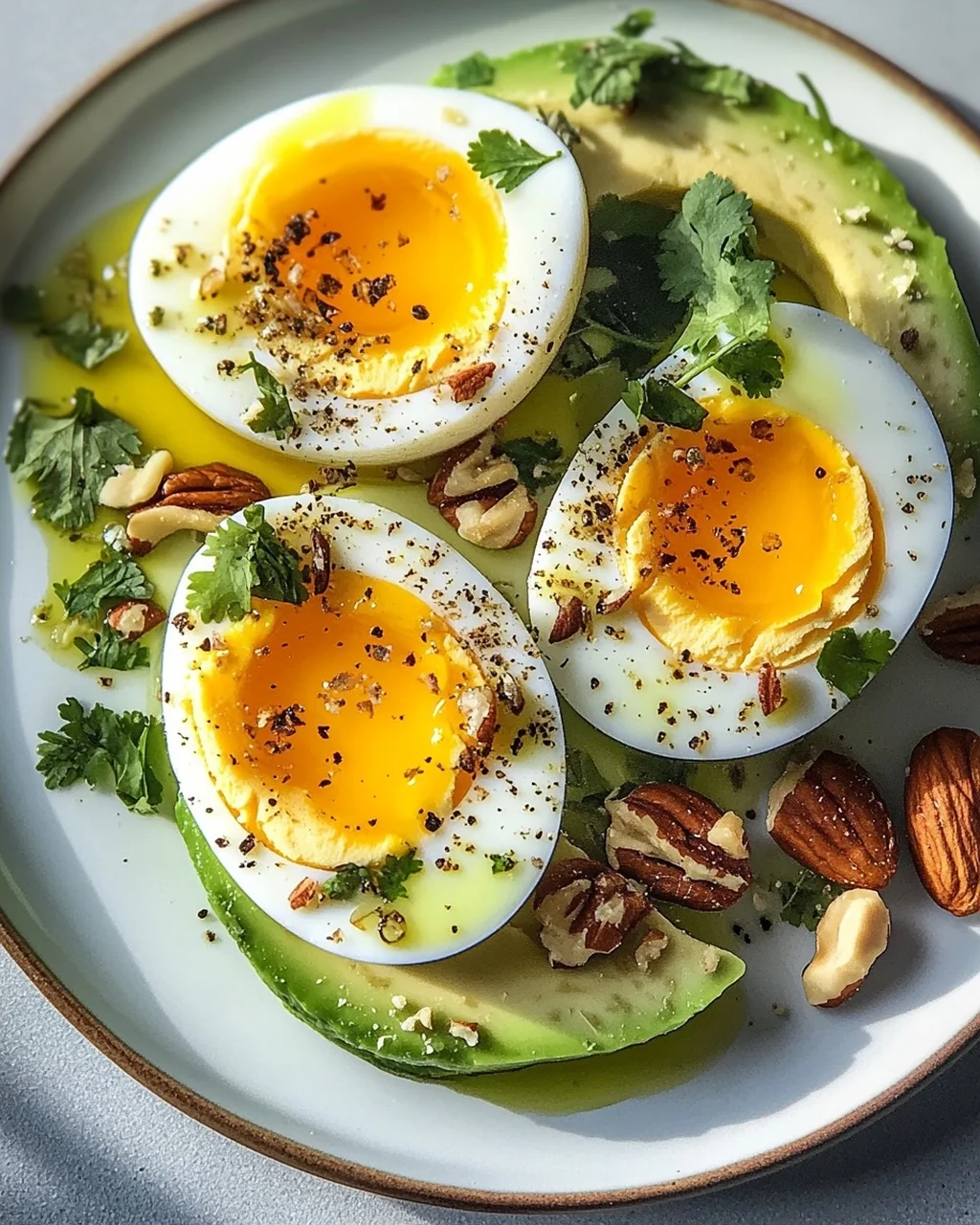 Hartgekochte Eier mit Avocado & Nüssen: Dein Power-Frühstück!