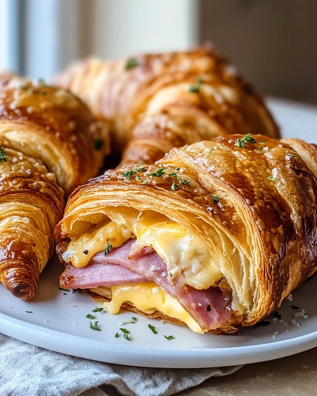 Knusprige Gebackene Rinderschinken-Käse-Croissants