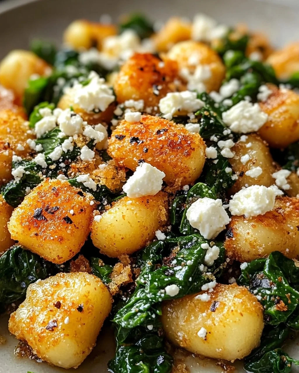 Knusprige Gnocchi mit Spinat und Feta