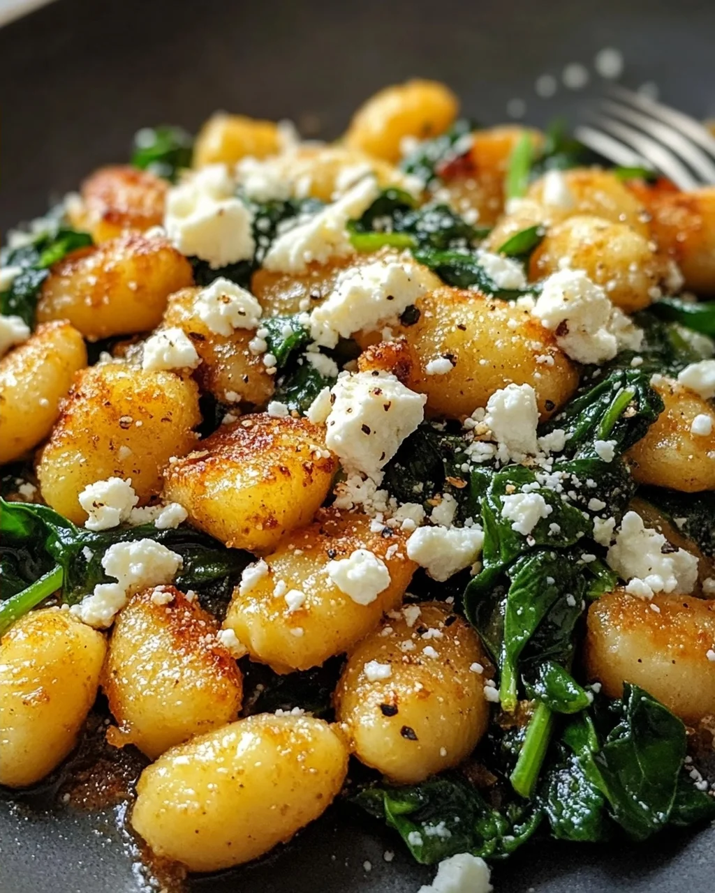 Knusprige Gnocchi mit Spinat und Feta