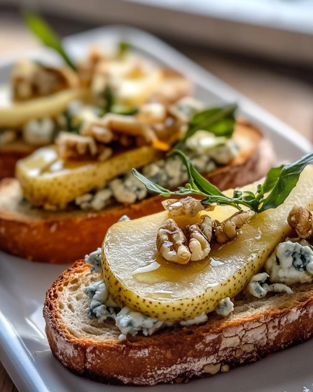 Köstliche Gorgonzola Birnen Bruschetta auf Baguette Rezept