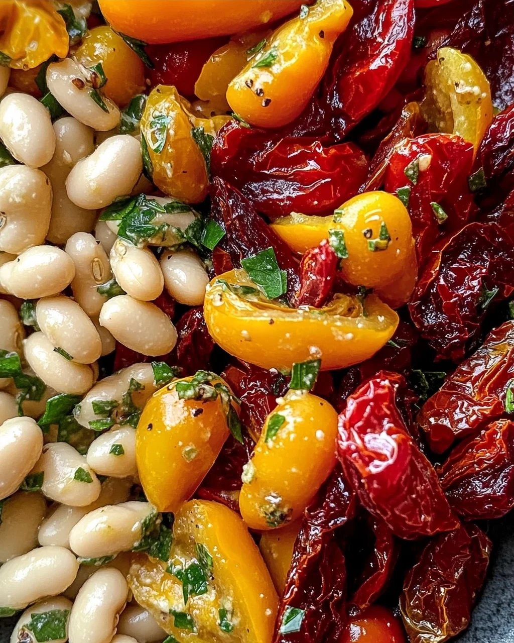 Marinierter getrockneter Tomaten-Bohnen-Salat