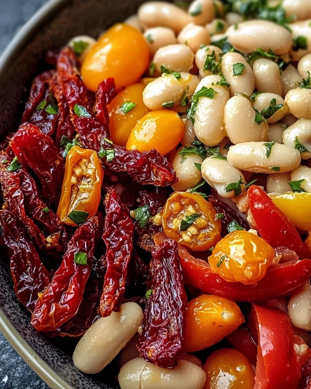Marinierter getrockneter Tomaten-Bohnen-Salat