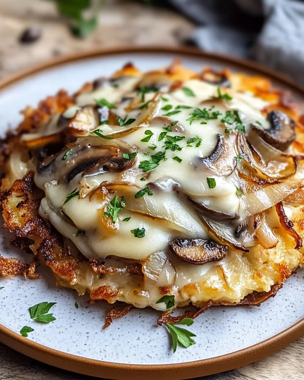 Mozzarella Rosti mit Zwiebel-Pilzrahmsauce – Lecker & Einfach!