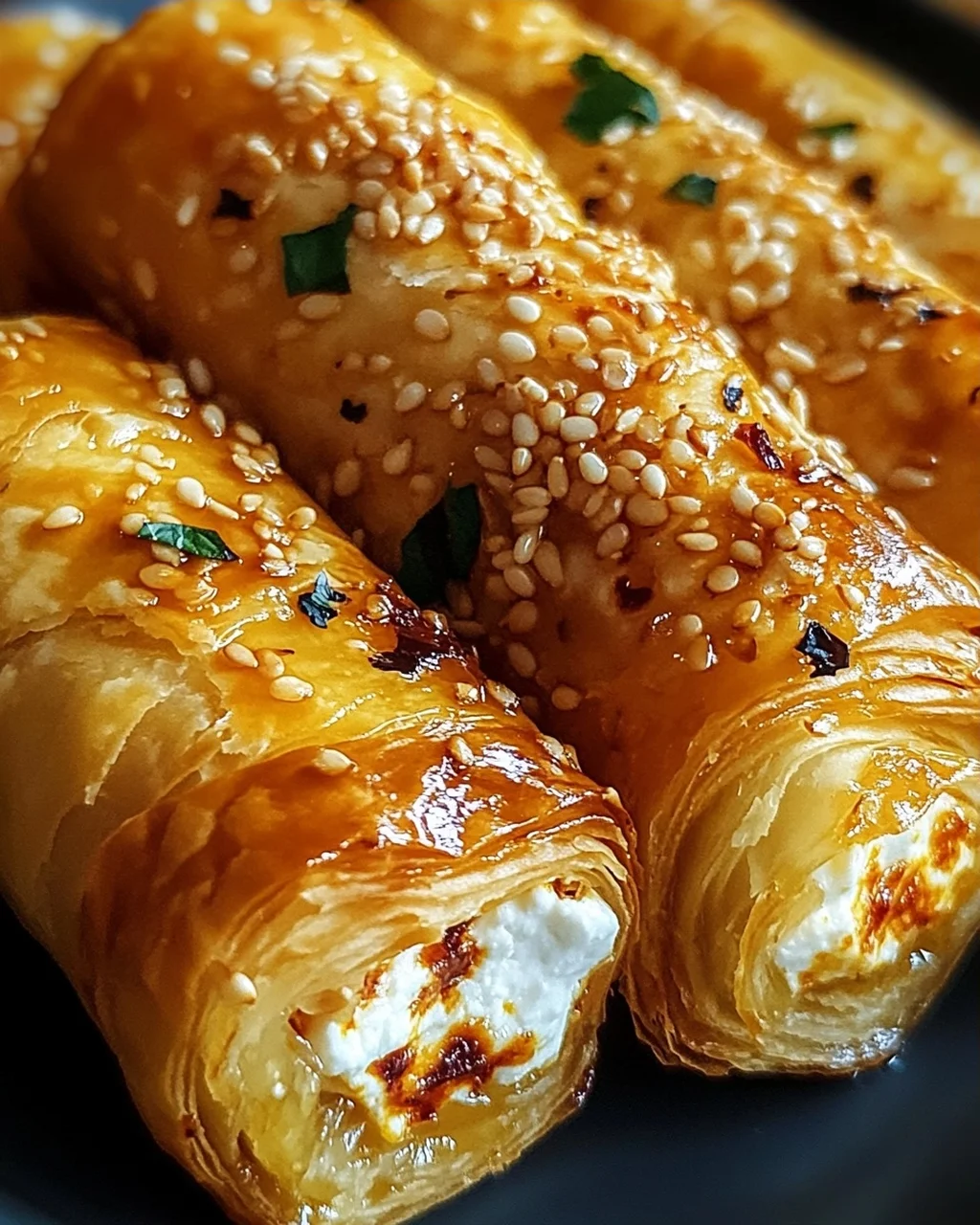 Ofen-gebackene Feta-Rollen mit Chili-Honig