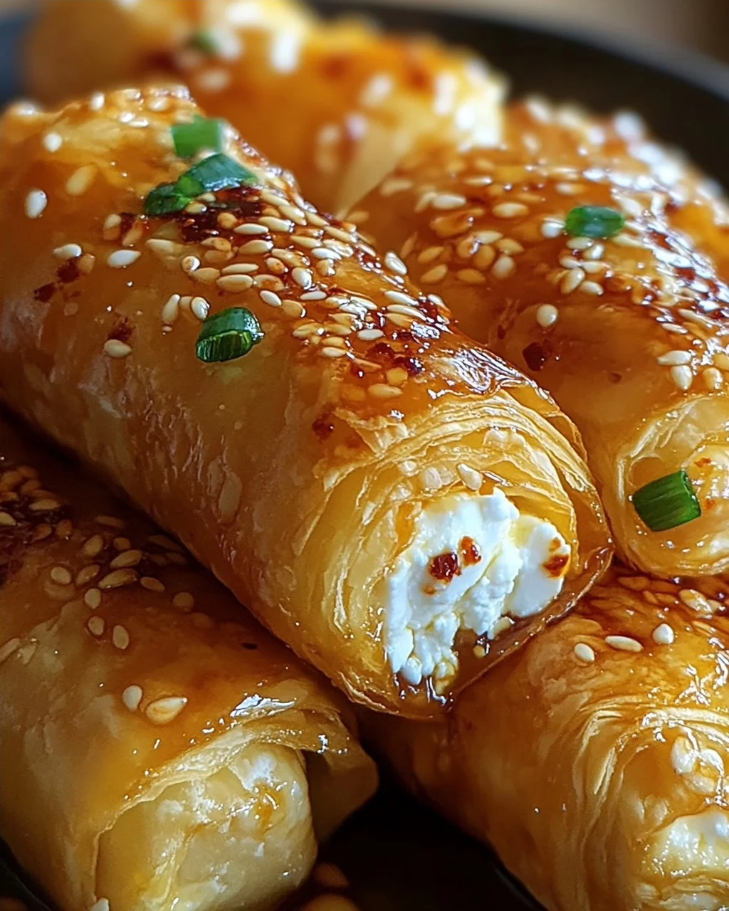 Ofen-gebackene Feta-Rollen mit Chili-Honig
