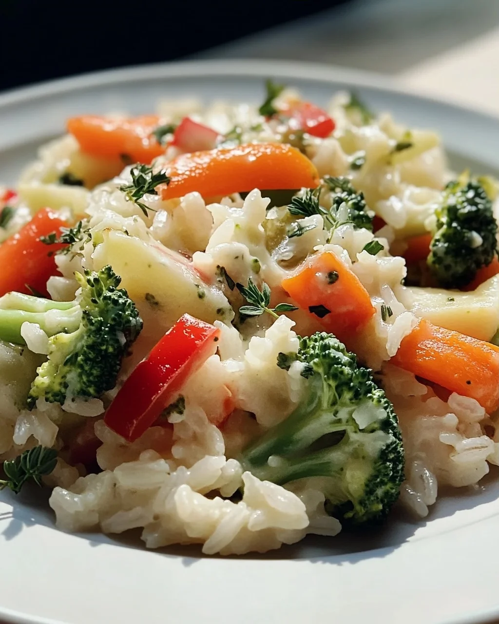 Reis mit Gemüse & Frischkäse-Sauce: Schnell & cremig genießen