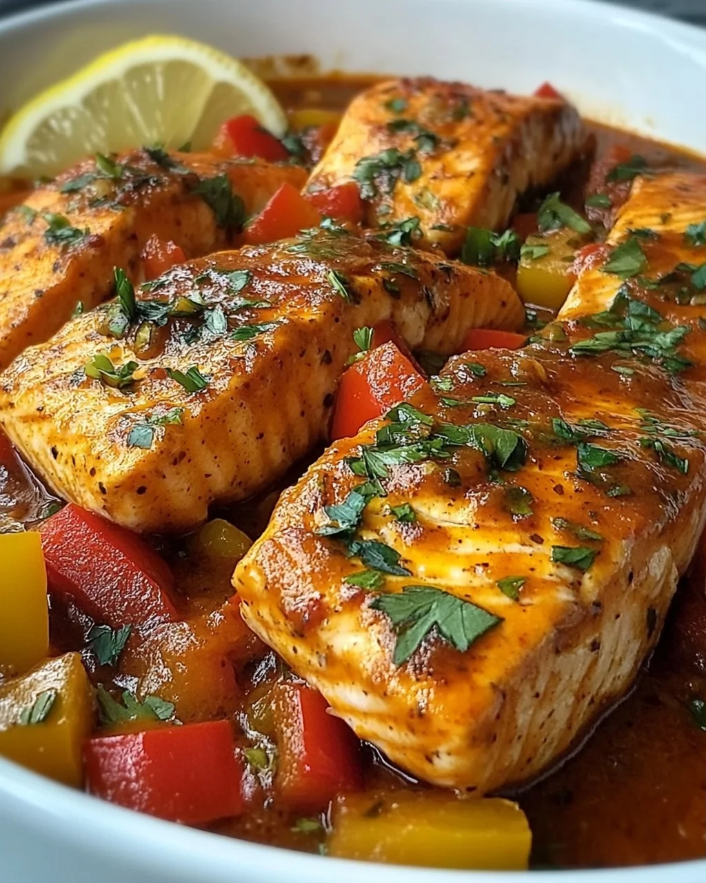 Scharfer marokkanischer Fisch in reicher Sauce