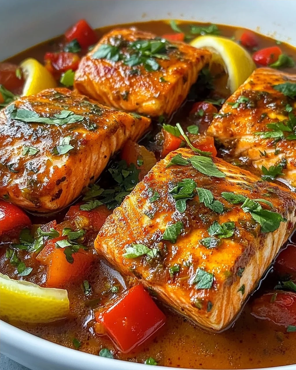 Scharfer marokkanischer Fisch in reicher Sauce