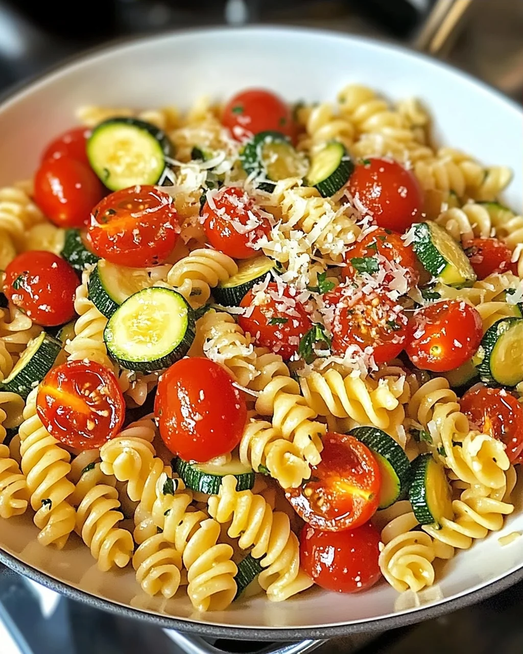 Schnelle Tomaten-Zucchini-Pasta für jeden Tag