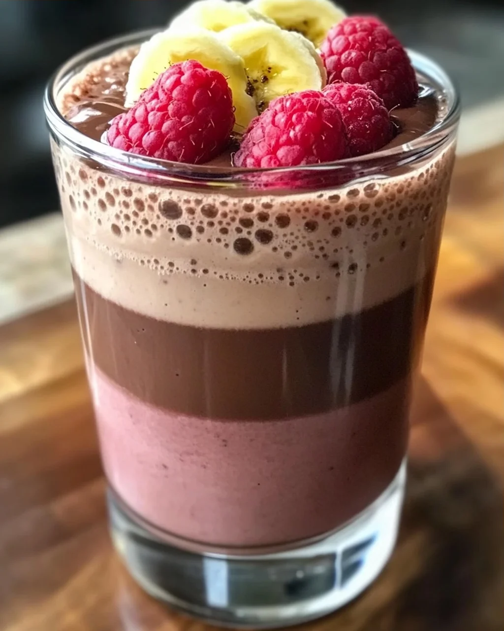 Schokoladen-Bananen-Himbeer-Frühstücksgetränk für den perfekten Start