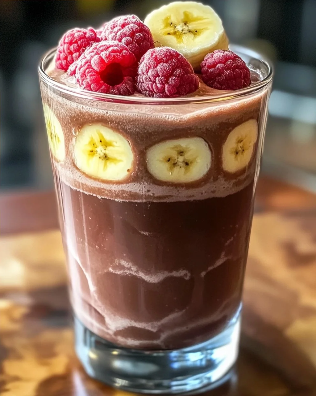 Schokoladen-Bananen-Himbeer-Frühstücksgetränk für den perfekten Start