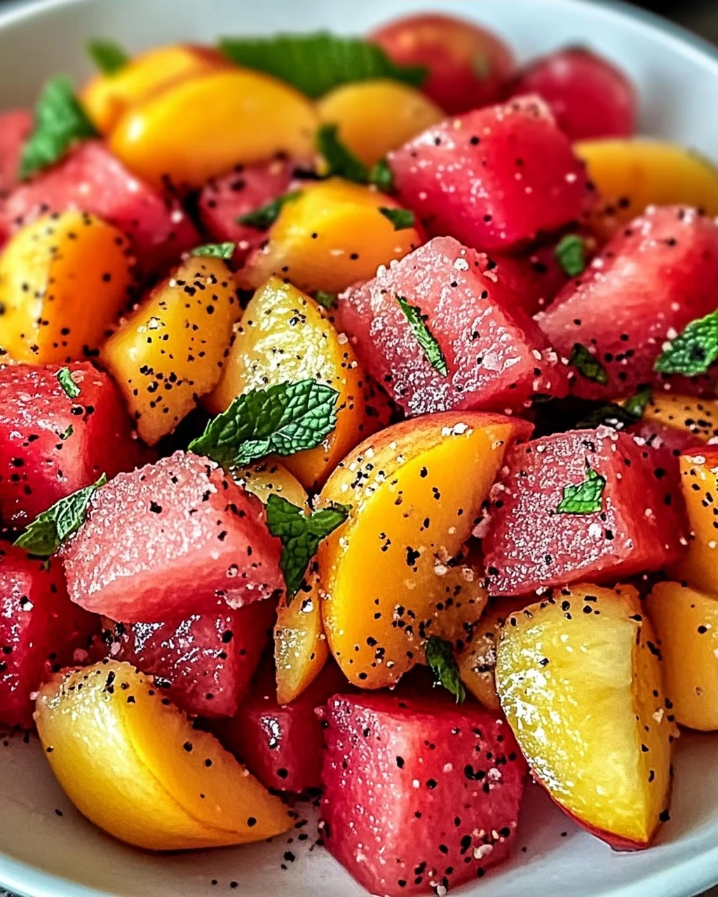 Sommerpfirsich-Wassermelonen-Salat für heiße Tage