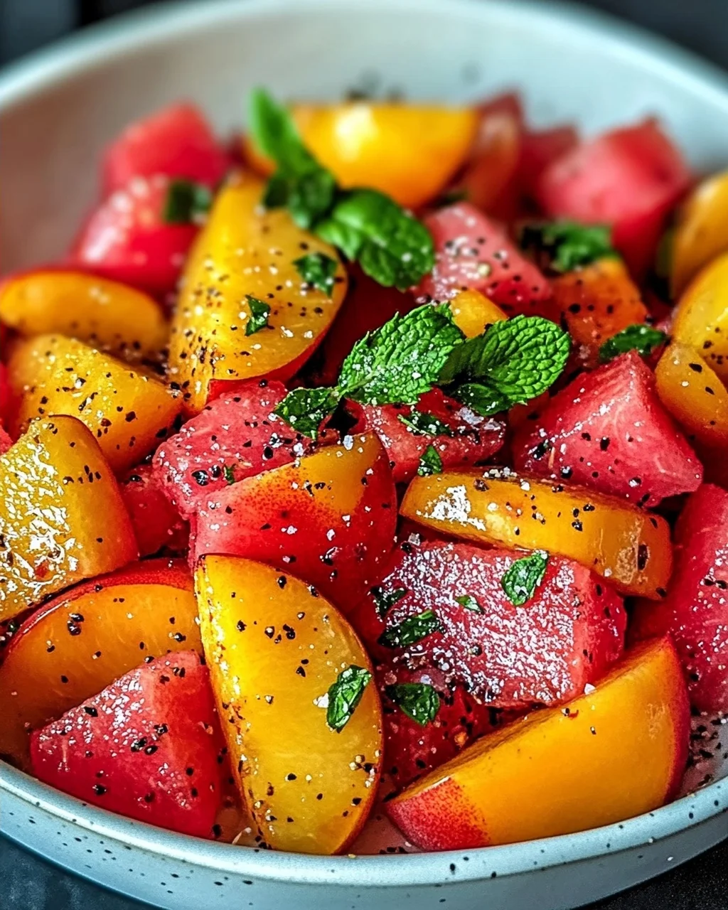 Sommerpfirsich-Wassermelonen-Salat für heiße Tage