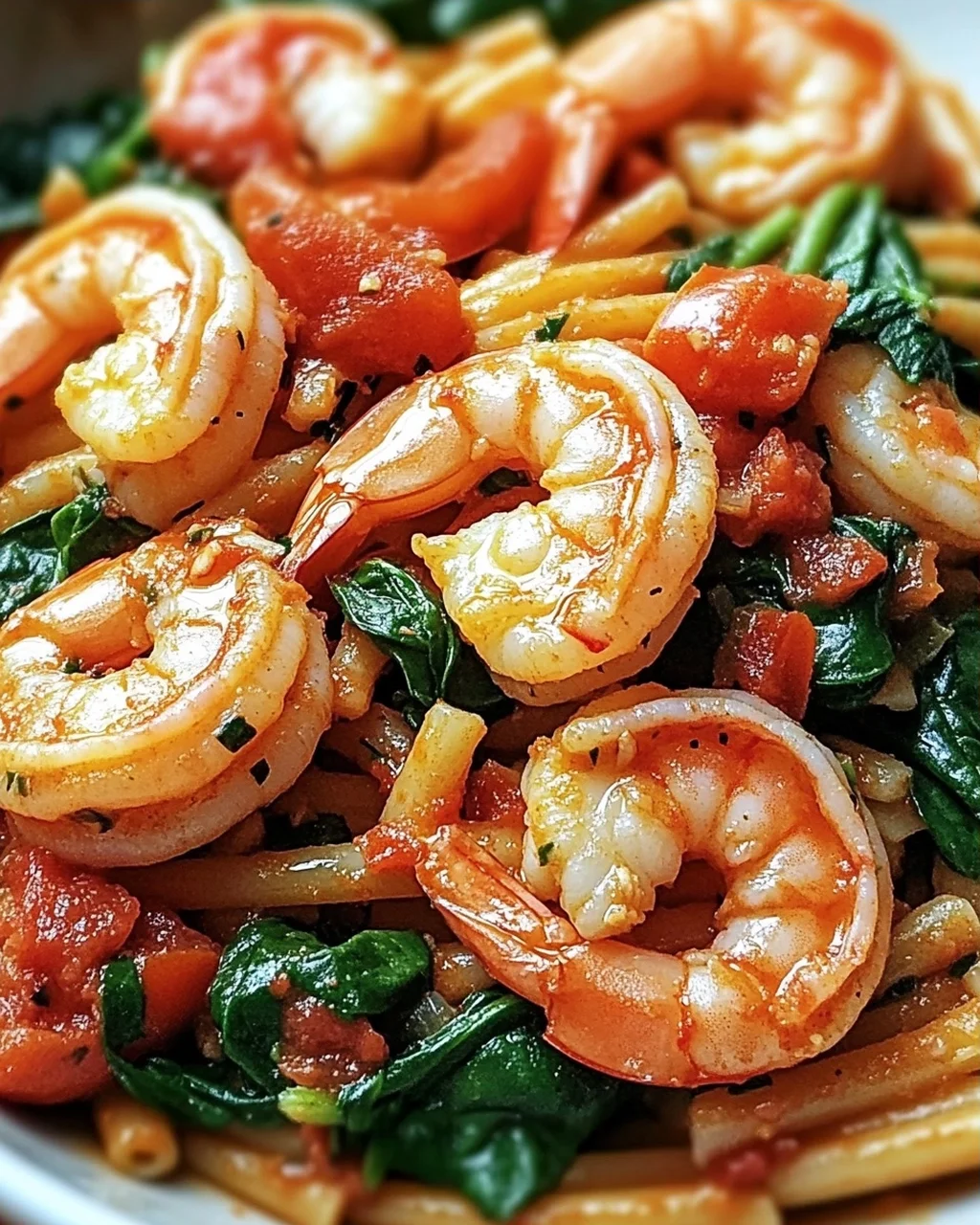 Tomate-Spinat-Garnelen-Nudeln
