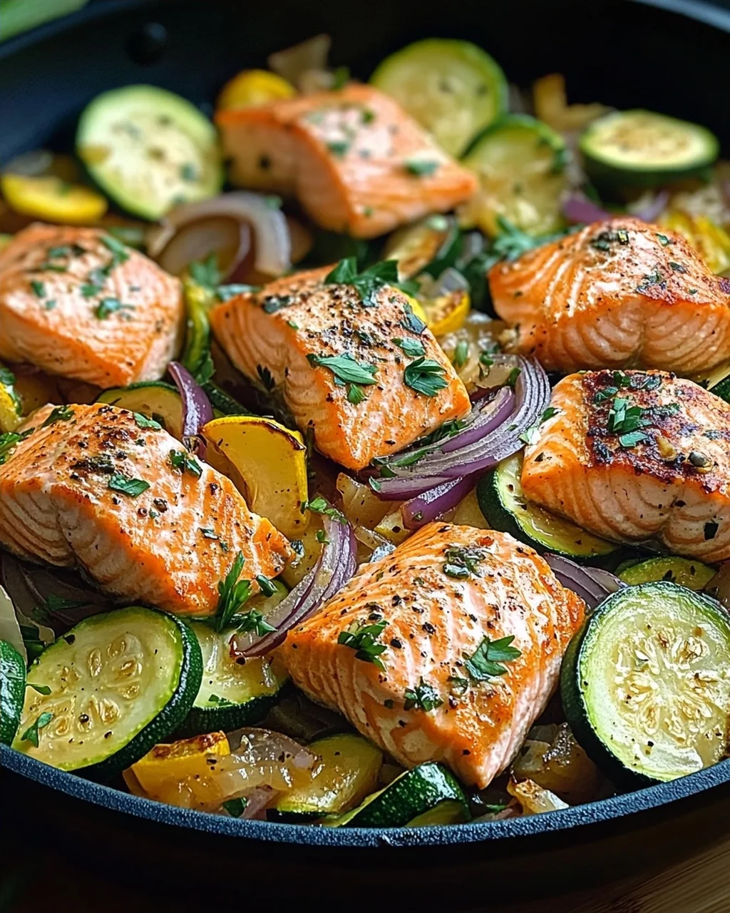 Zucchinipfanne mit Lachs